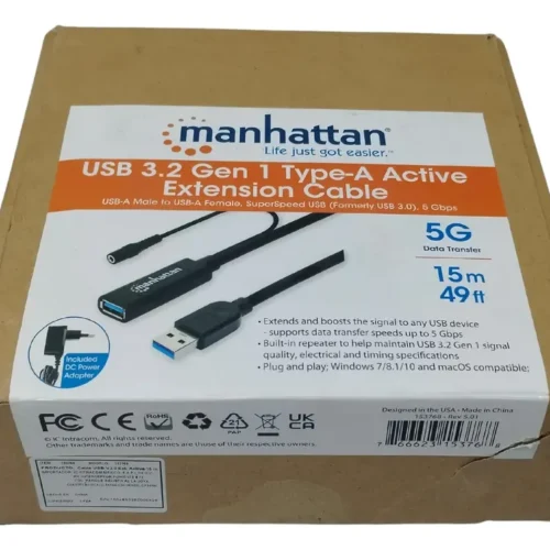 Cable Usb 3.2 Manhattan 153768 Extensión 15m Negro Negro