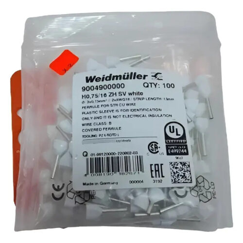 Weidmuller 9004900000 Punta Doble 18awg Bolsa Con (100)pz Blanco