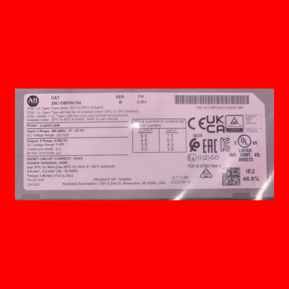 Allen-bradley 25c-d6p0n104 Powerflex 527 Drive 2.2kw 3hp - Imagen 3