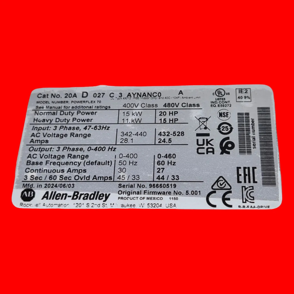 Allen Bradley 20ad027c3aynanc0 Powerflex 70 480 Vac 20hp - Imagen 4