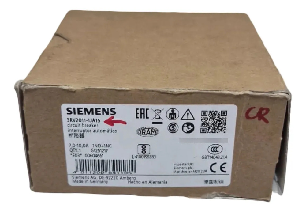 Guardamotor Siemens 3rv2011-1ja15 50 Hz / 60 Hz