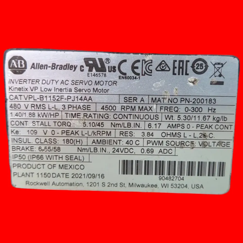 Allen Bradley Vpl-b1152f-pj14aa Servo Motor - Imagen 5