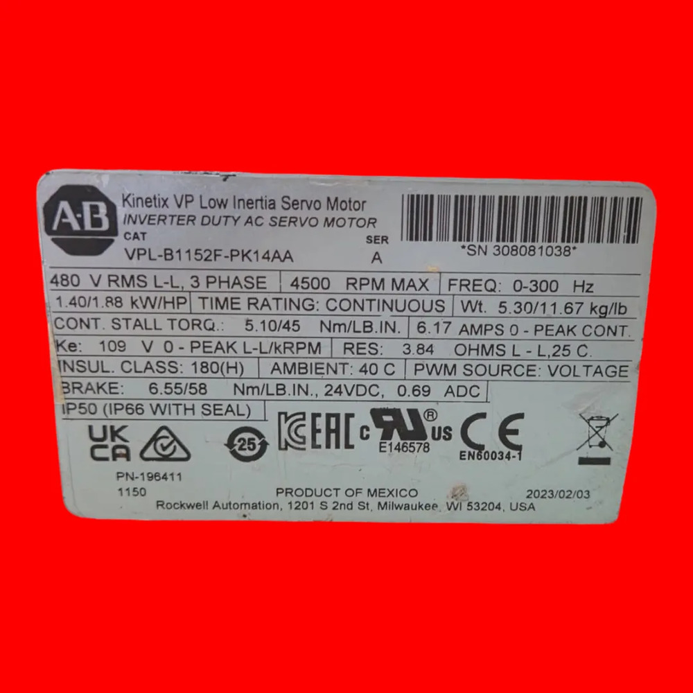 Allen Bradley Vpl-b1152f-pk14aa Servo Motor - Imagen 4