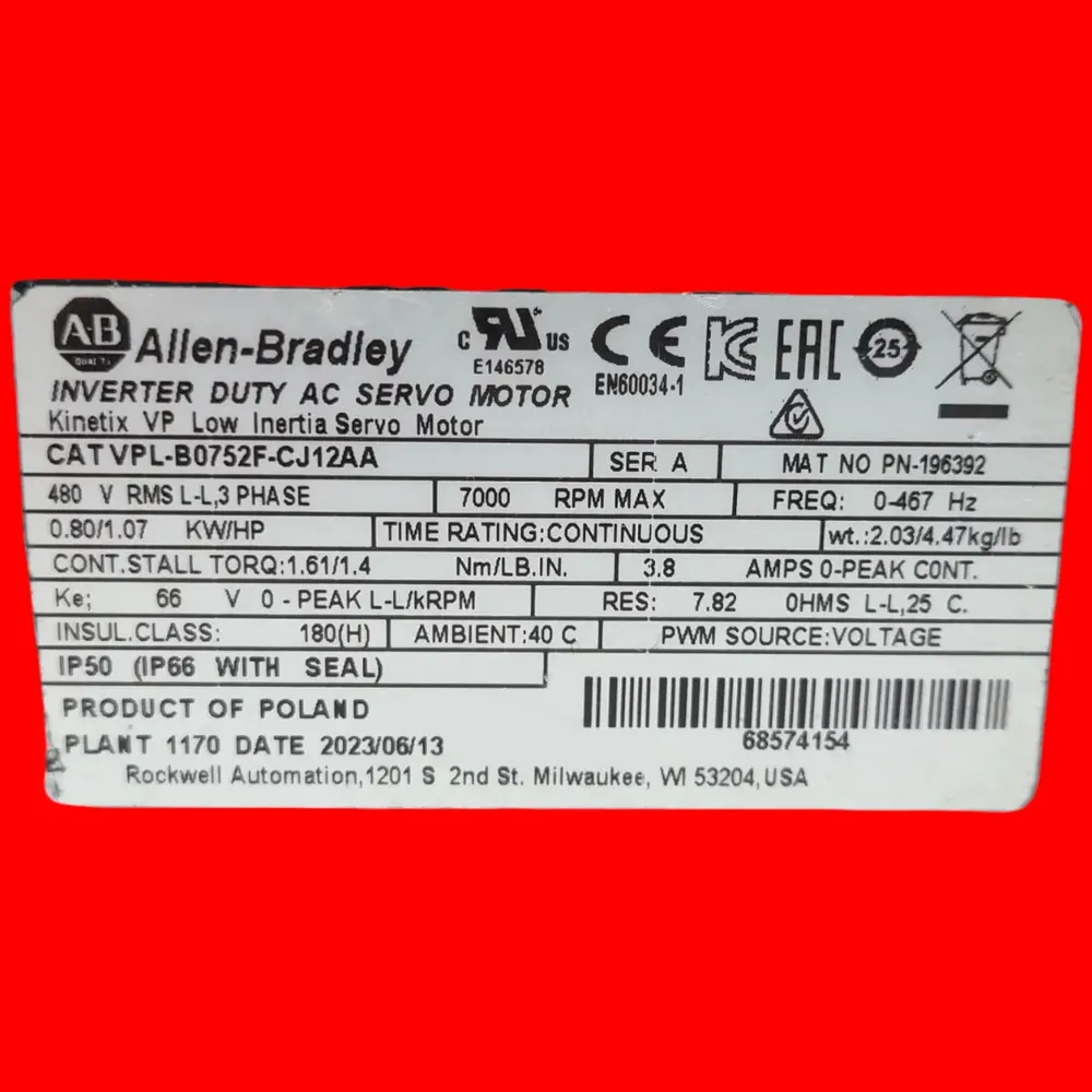 Servomotor Allen-bradley Vpl-b0752f-cj12aa - Imagen 3